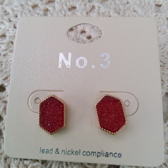 Women's Fashion Druzy Stud Earrings in Red Gold Tone - Picture 6 of 7